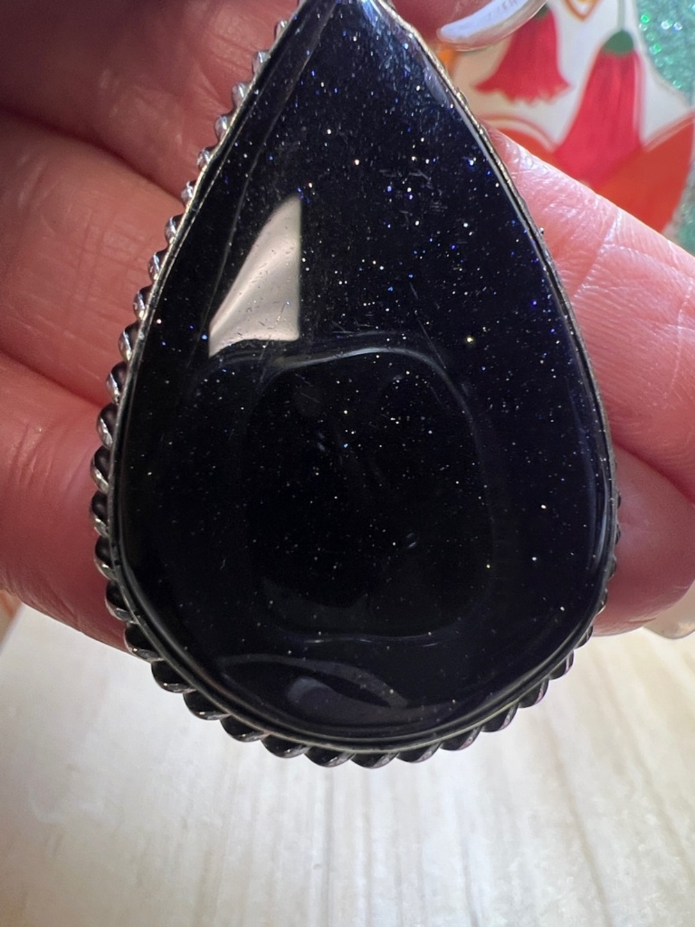 Midnight Blue Moonstone Pendant Necklace | Silver Overlay |
